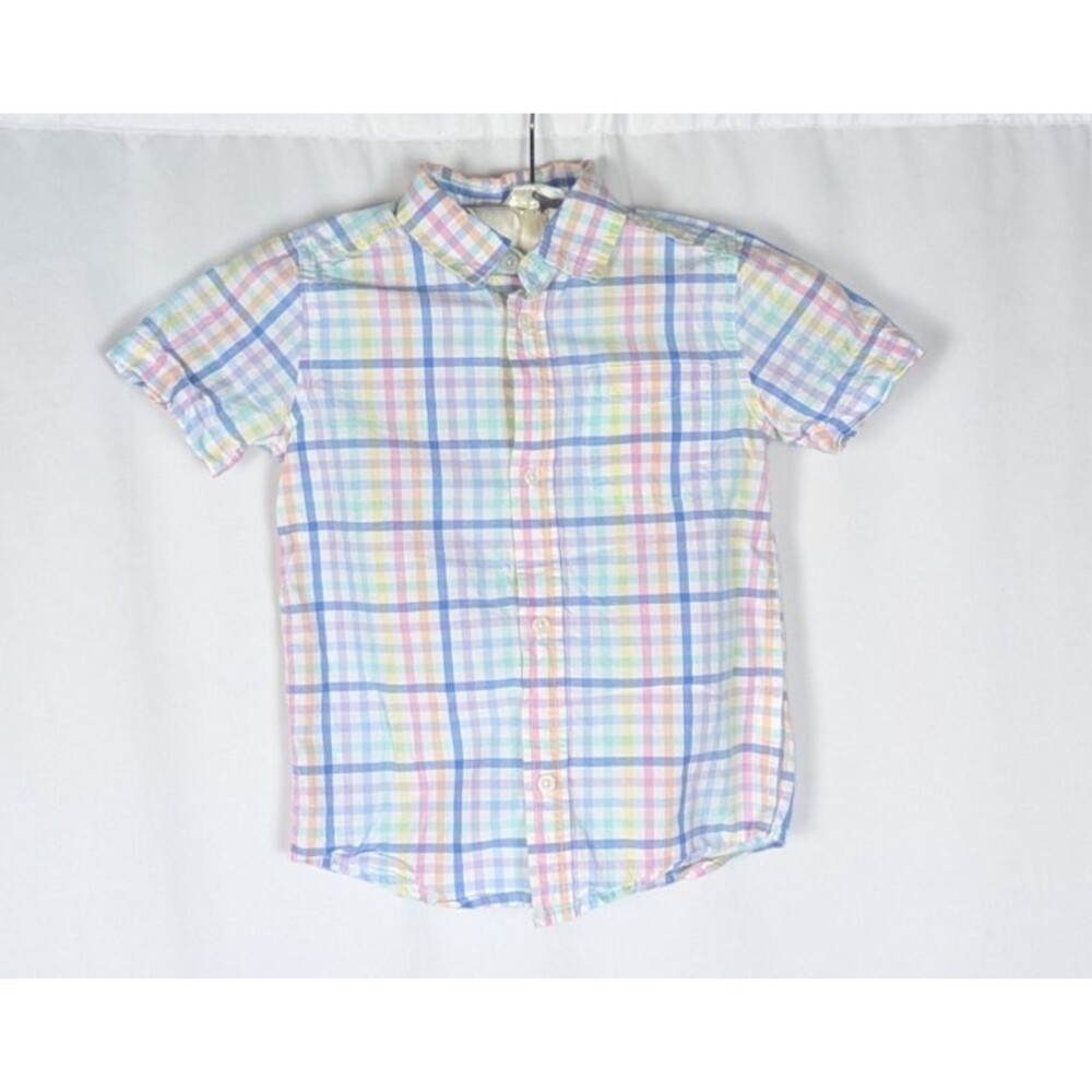 The Children's Place Boys Pastel Plaid Short Sleeve Poplin Button Down Shirt 5T